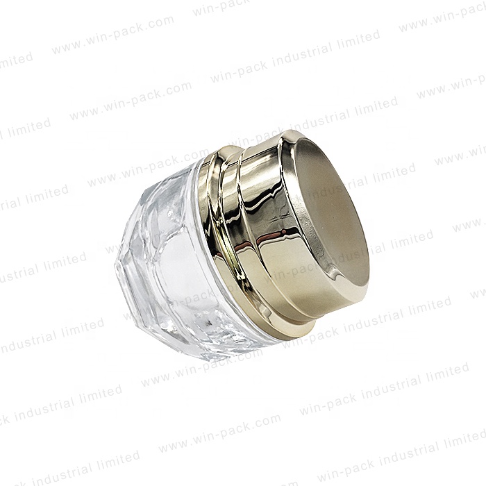 New design 30g 50g clear empty glass body eye cream jar with gold cap