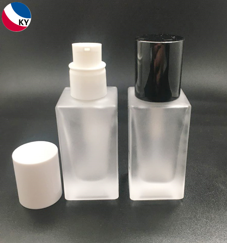 New design 30ml 1oz frosted white empty square shaped serum glass bottle