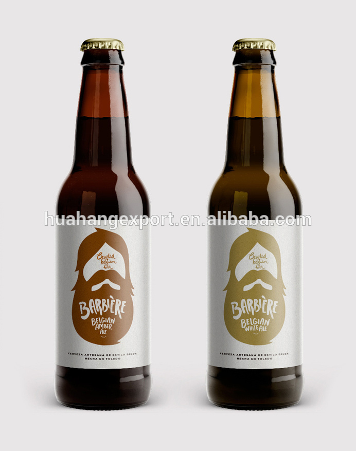 New design 330ml 500ml Empty amber beer bottle with label
