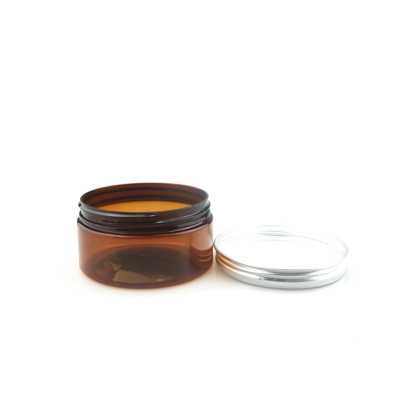 New design 50G 100g 120g 150g Amber color round pet jar cream container with silver cap