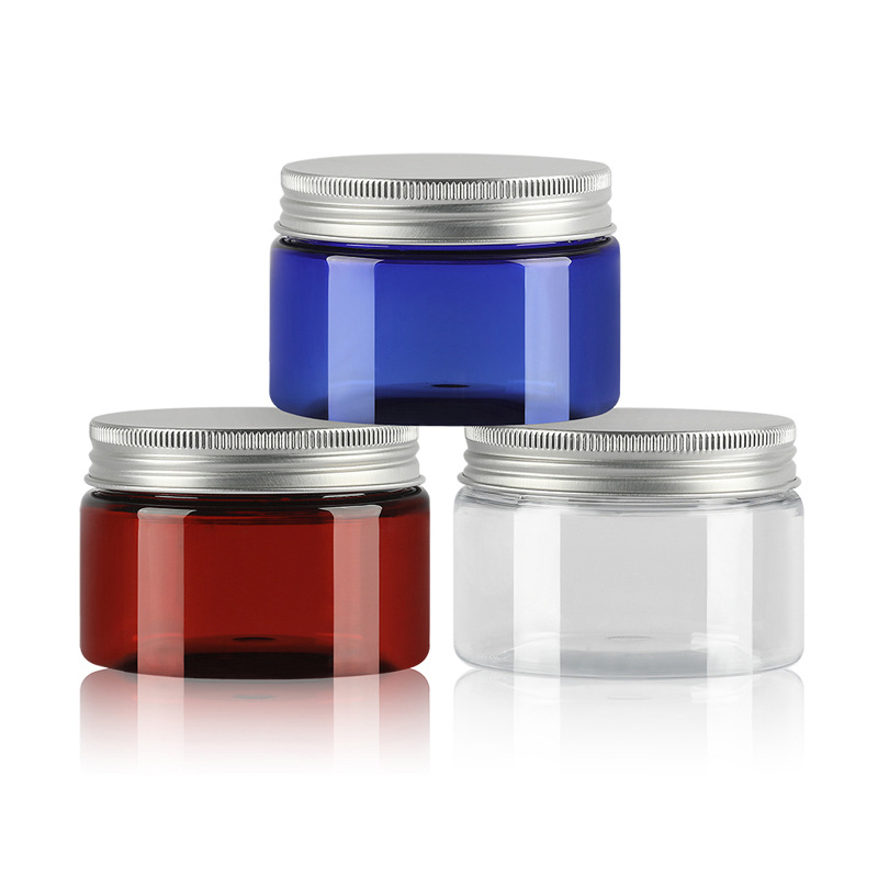 New design 50G 100g 120g 150g Amber color round pet jar cream container with silver cap