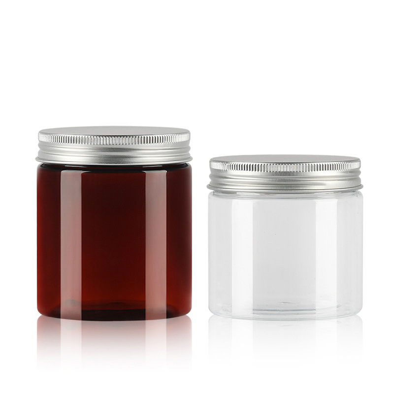New design 50G 100g 120g 150g Amber color round pet jar cream container with silver cap