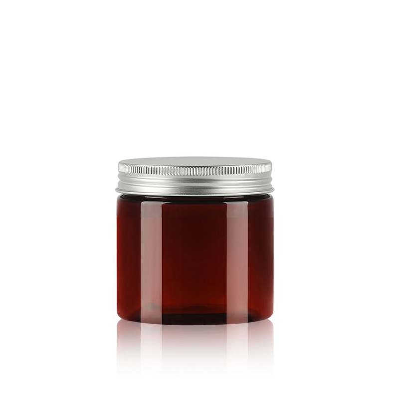 New design 50G 100g 120g 150g Amber color round pet jar cream container with silver cap