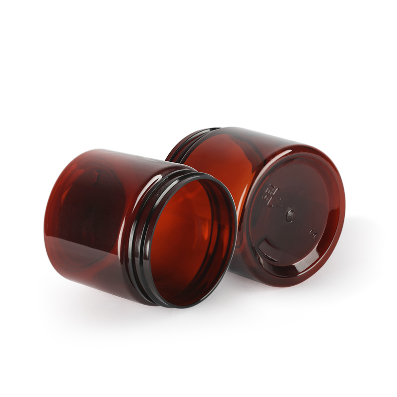 New design 50G 100g 120g 150g Amber color round pet jar cream container with silver cap