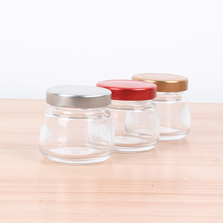New design 50ml 75ml 120ml 150ml mini clear bird nest glass jar with metal lid wholesale