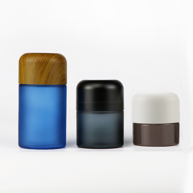 New design 5g 50g 70g 110g dark child proof hemp dry herb storage glass jar containers with black childproof cap