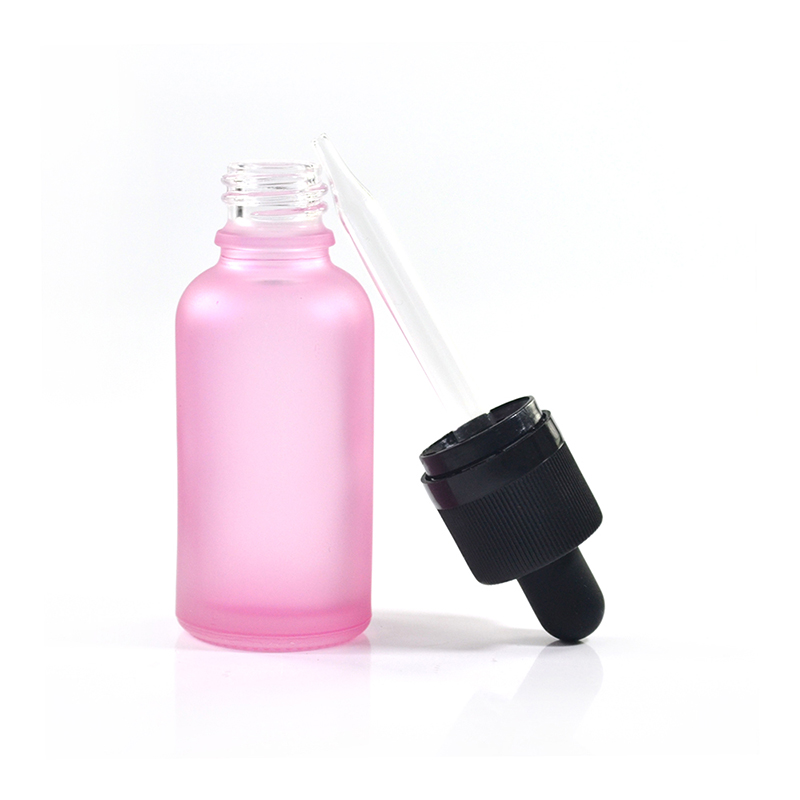 New design Essential oil e liquid e juice 30ml Luxury hollow lid light pink frosted glass dropper bottle
