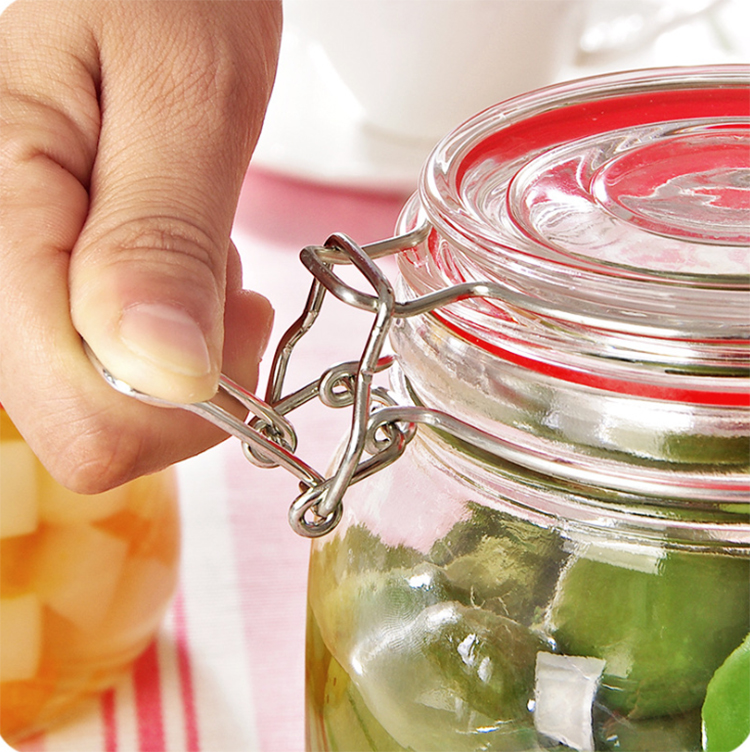 New design Food Storage Glass Jar with lock Lids glass jar suppliers