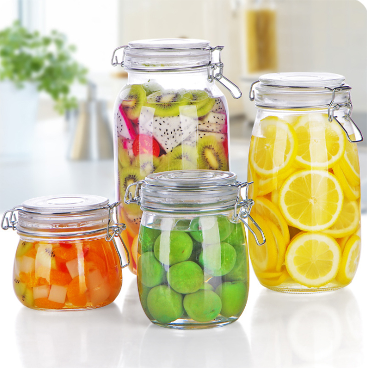 New design Food Storage Glass Jar with lock Lids glass jar suppliers