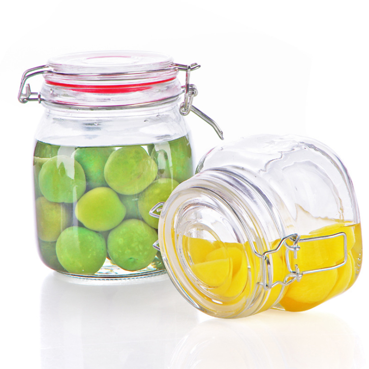 New design Food Storage Glass Jar with lock Lids glass jar suppliers