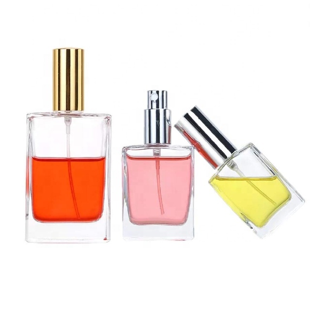 New design china empty rectangle square cologne glass perfume clear spray bottle