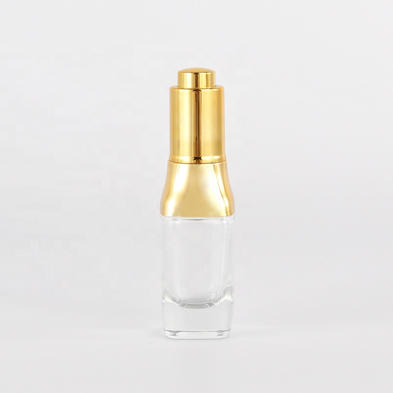 New design clear/blue/yellow color dropper glass bottles with golden cap