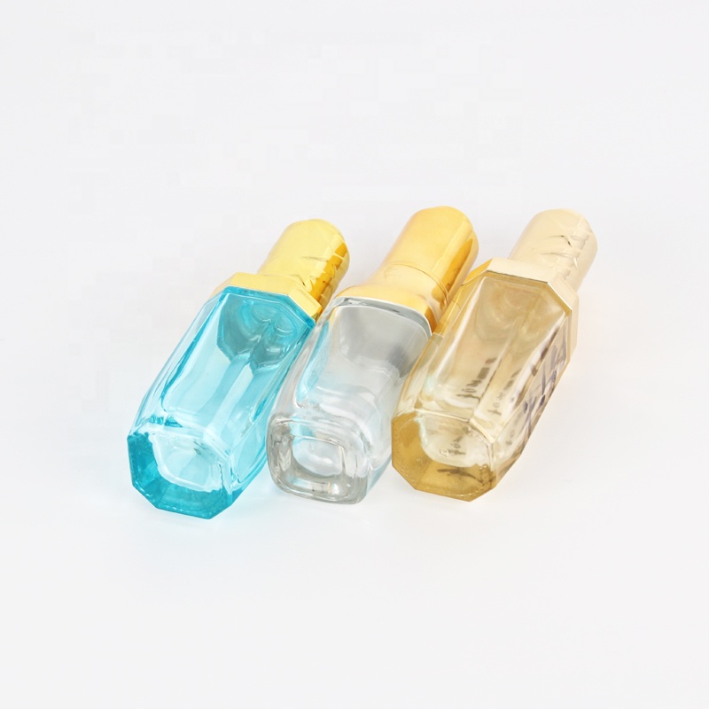 New design clear/blue/yellow color dropper glass bottles with golden cap