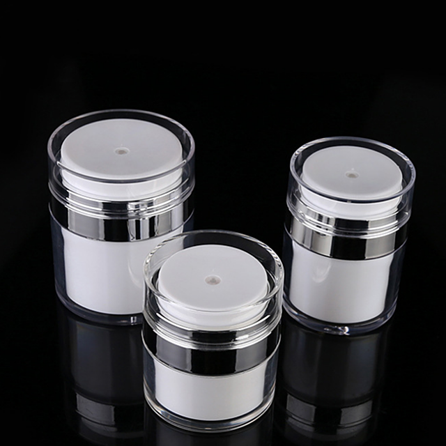 New design cosmetic plastic container acrylic airless push type jar