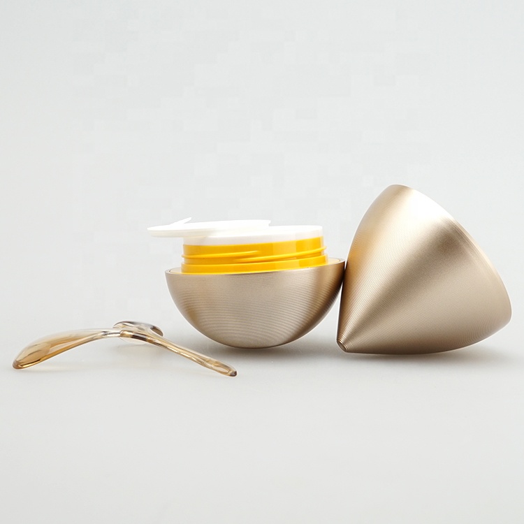 New design cosmetic spherical plastic cream packaging jar 50ml with physical rotating plastic spoon