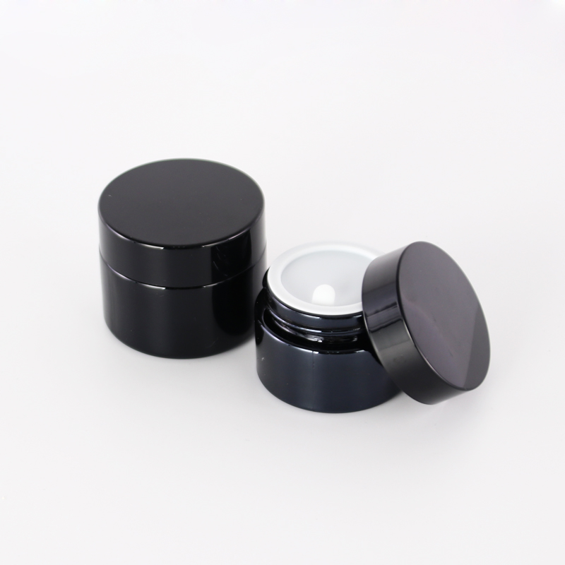New design dark violet cosmetic glass cream jar natural black glass jar packaging
