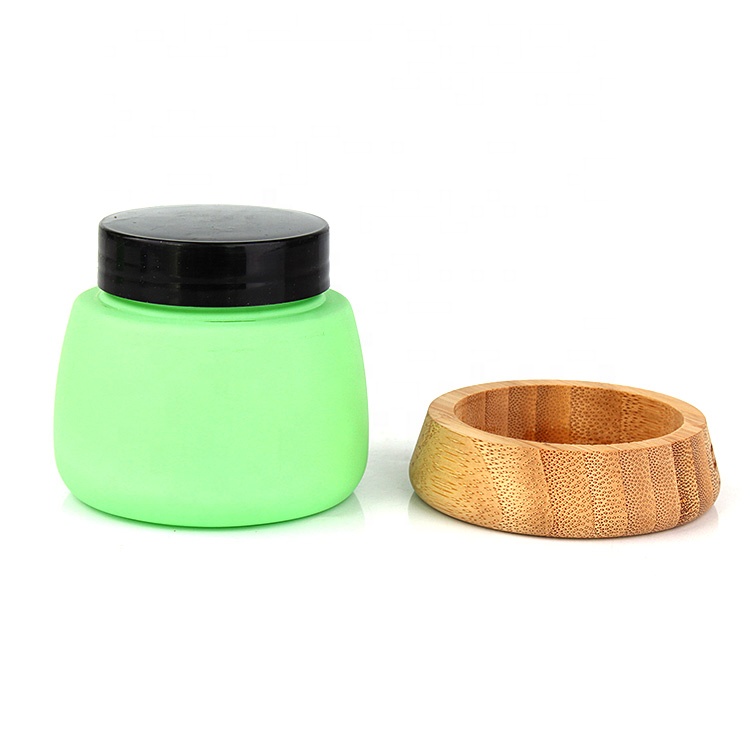 New design empty 4oz 120ml cosmetics matte green round face mask containers jars face mask bottle with bamboo lid