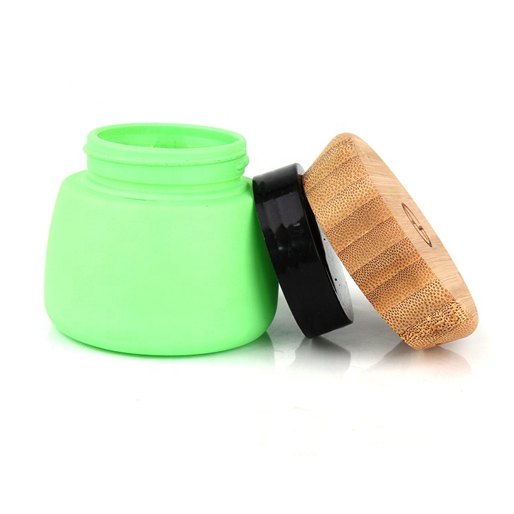 New design empty 4oz 120ml cosmetics matte green round face mask containers jars face mask bottle with bamboo lid