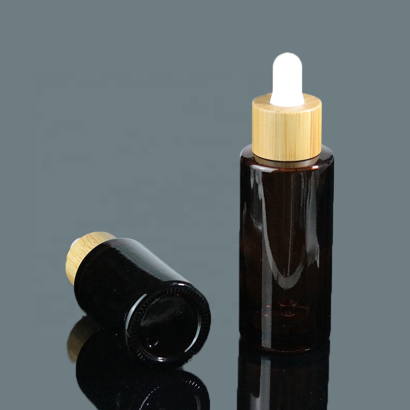 New design flat shoulder 30ml 1oz amber glass cosmetic bottles bamboo dropper (EPG30)