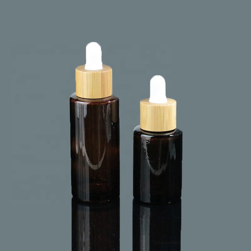 New design flat shoulder 30ml 1oz amber glass cosmetic bottles bamboo dropper (EPG30)