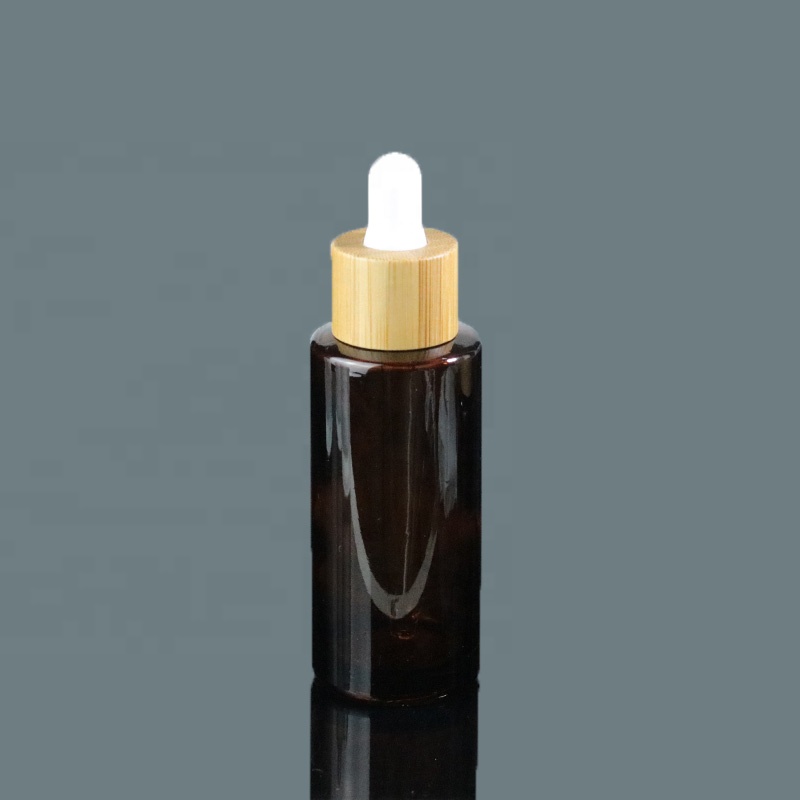 New design flat shoulder 30ml 1oz amber glass cosmetic bottles bamboo dropper (EPG30)