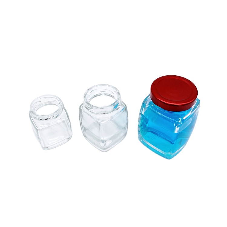 New design high quality 50ml 100ml 200ml clear square glass jar with metal lid for honey jam bird nest