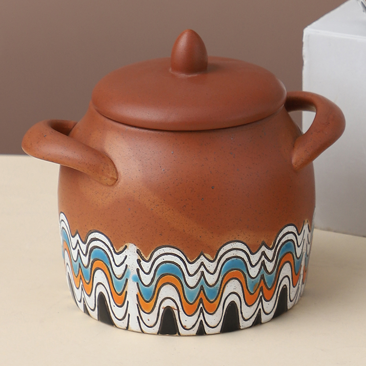 New design kitchenware handmade painted clay large tea coffee sugar ceramic storage canisters with lid