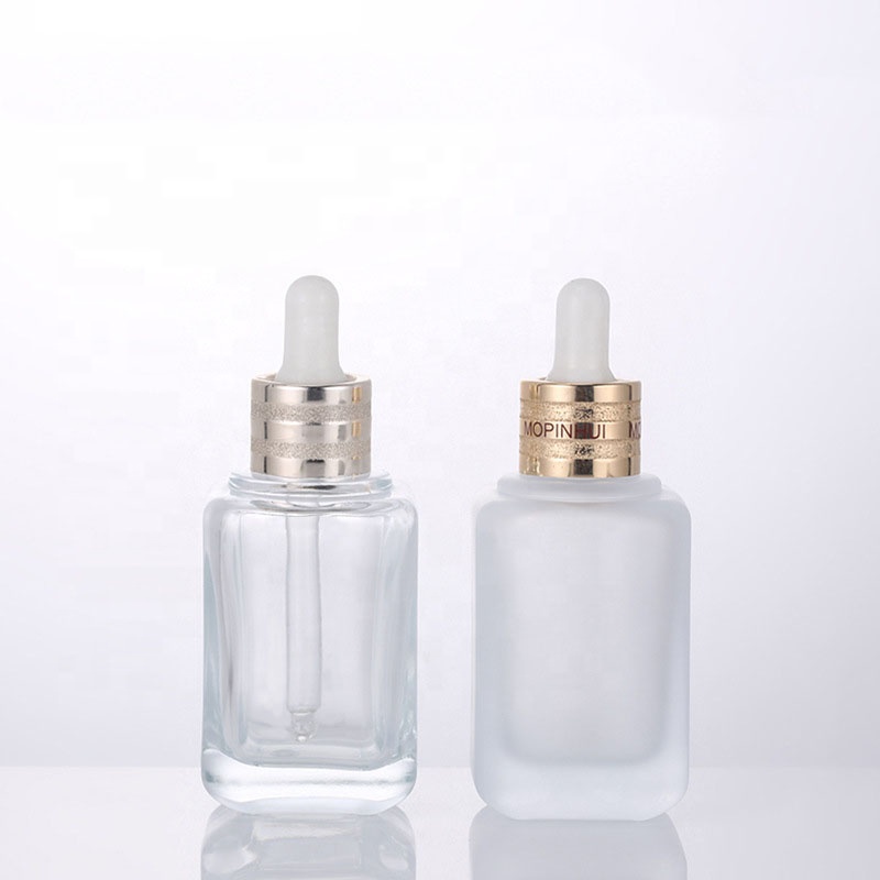 New design luxury 15ml 30ml 50ml square shape glass luxurious dropper serum liquid foundtion bottle