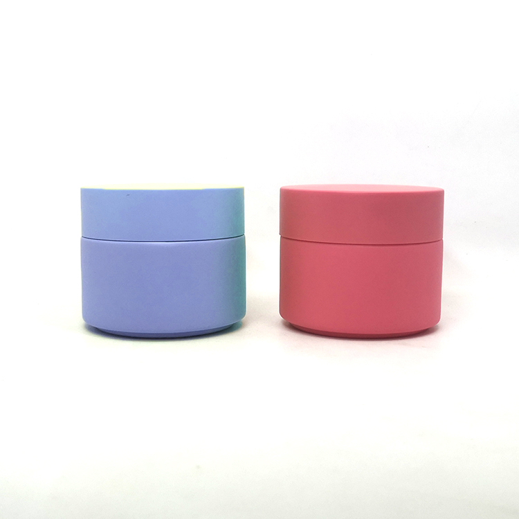 New design luxury 50g 100g face scrub baby pink blue porcelain jars with pink frosted plastic lids