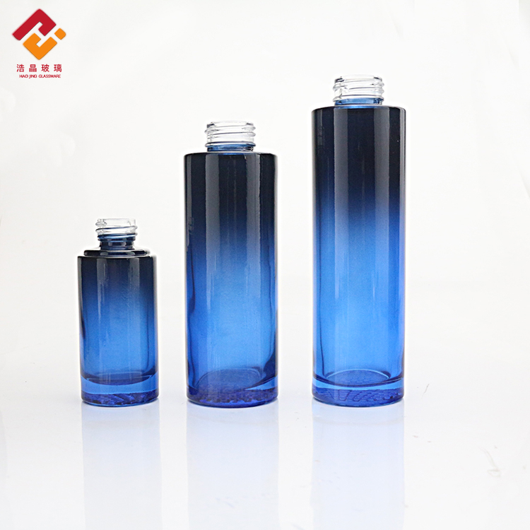 New design luxury blue set cream cosmetic packaging set lotion serum skincare oil glass pump bottle
