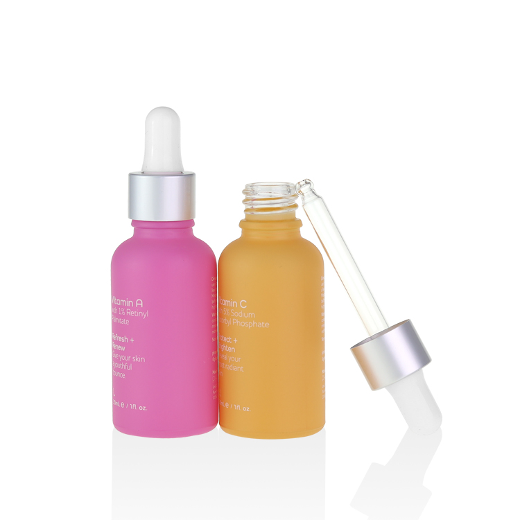 New design matte yellow 30 ml glass dropper serum bottle with box