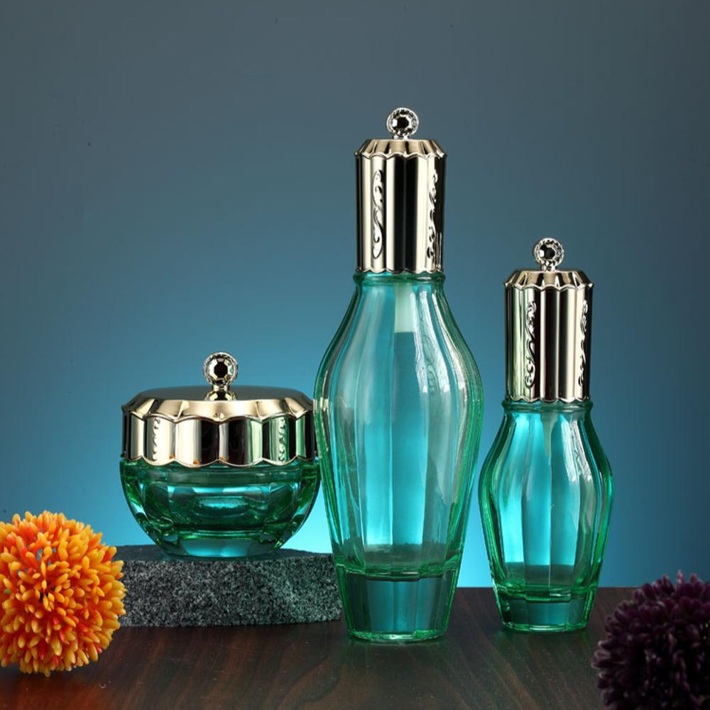 New design opal white cosmetic glass jar and bottle set wholesale