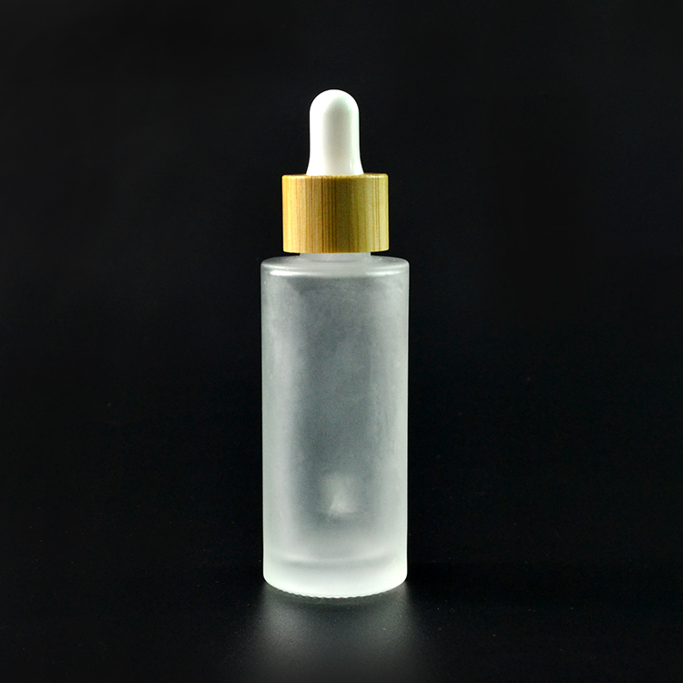 New design perfume essential oil serum 30ml frosted clear glass dropper bottle with bamboo wooden lids