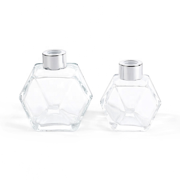 New design polygon shaped empty reed diffuser glass bottle perfume with screw cap