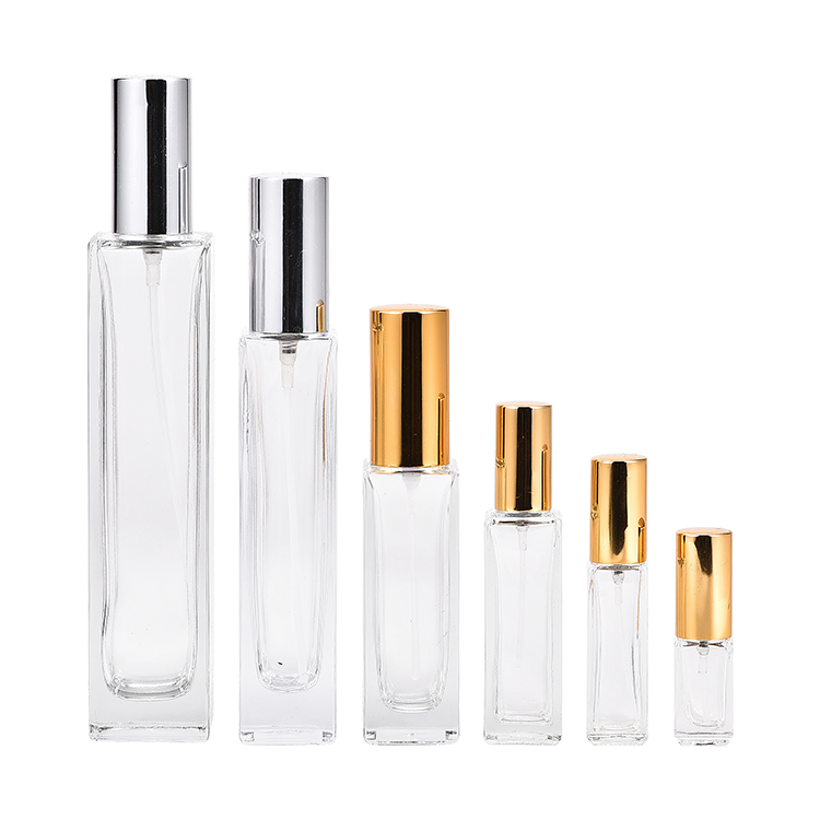 New design refillable 5ml 10ml15ml 30ml 50ml 100ml screw spray square glass perfume bottles with aluminum atomizer