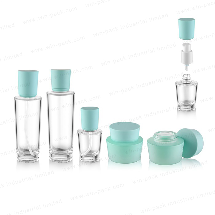 New design shape cosmetic glass bottle and jar for lotion serum cream full set 50g 30g