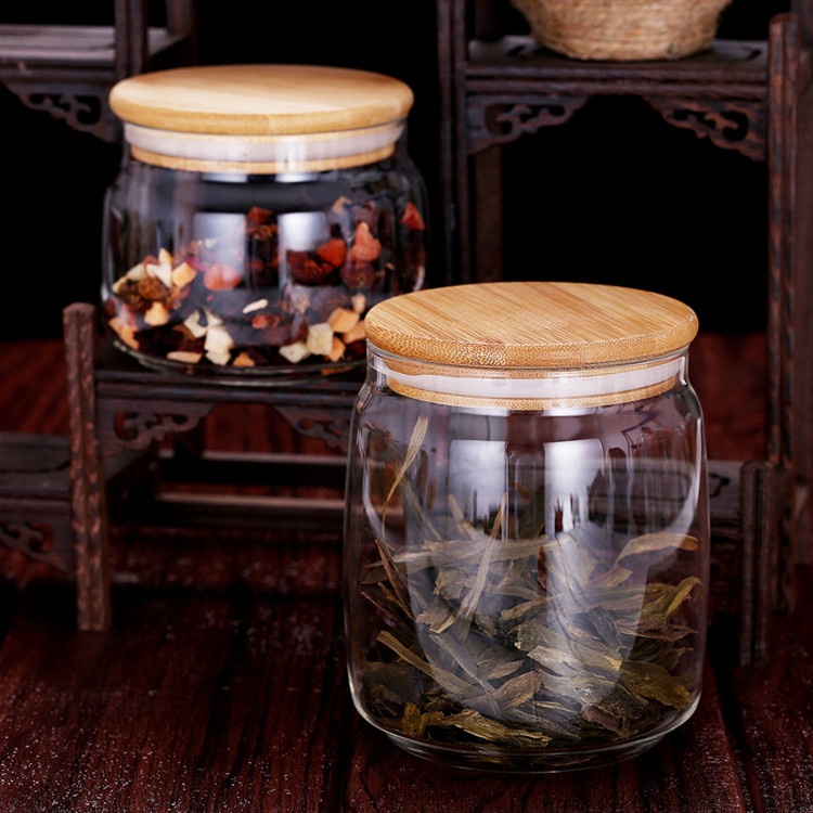 New design storage jar 800ml glass storage jar with lid for Kitchen