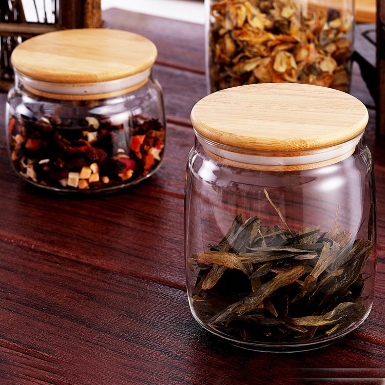 New design storage jar 800ml glass storage jar with lid for Kitchen