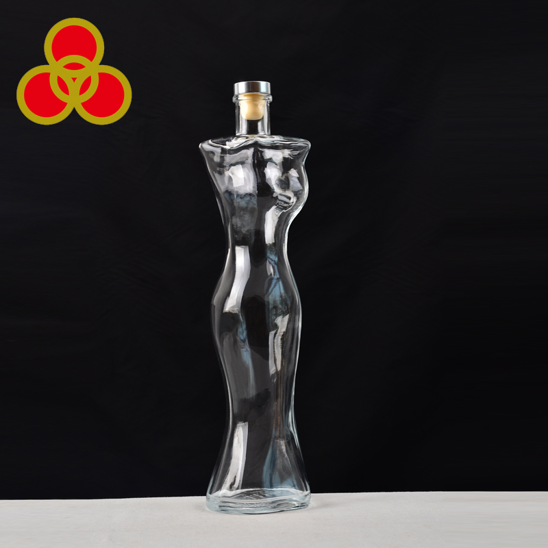 New design women body shaped 750ml glass wine bottle vodka bottle