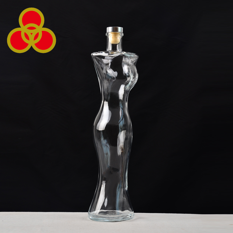 New design women body shaped 750ml glass wine bottle vodka bottle