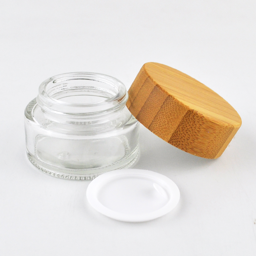 New designer frosted glass jar with bamboo cosmetic packaging skincare 15ml 30ml 50ml body oil jars