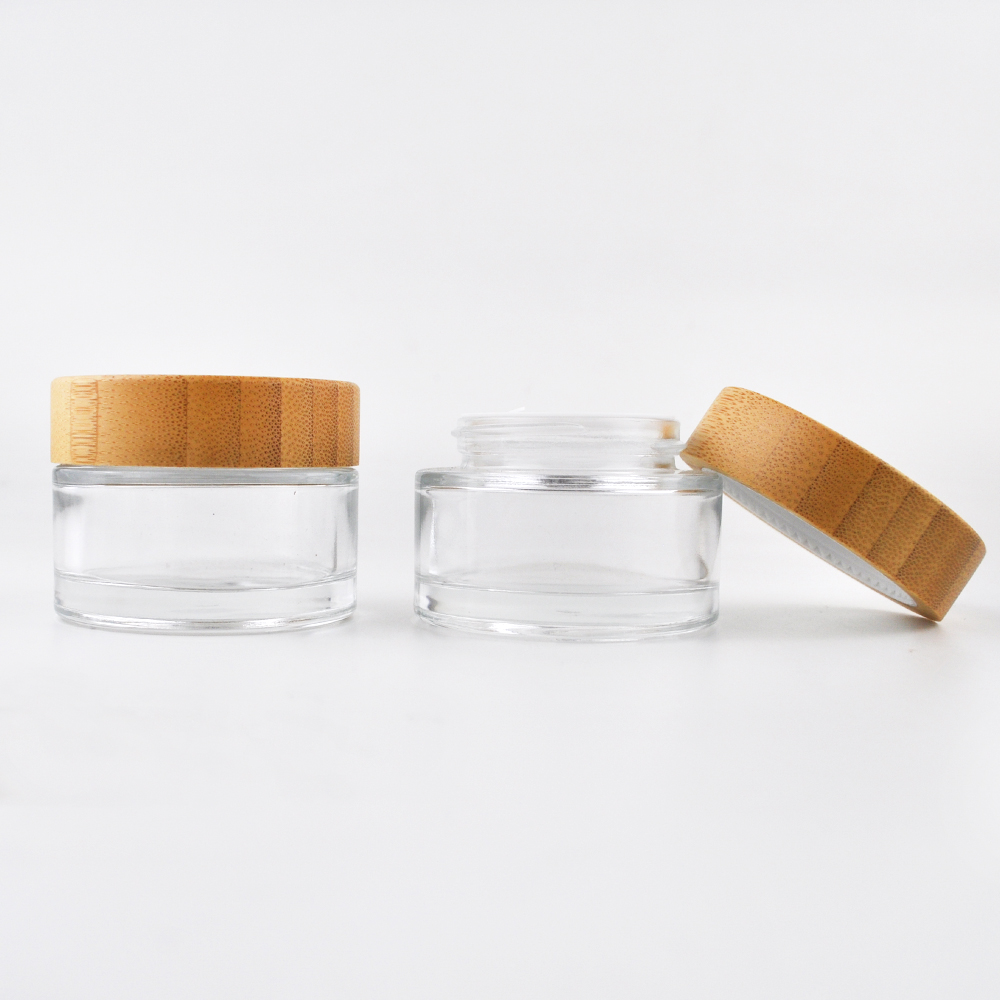 New designer frosted glass jar with bamboo cosmetic packaging skincare 15ml 30ml 50ml body oil jars
