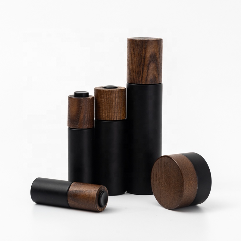 New developed 30ml frosted dropper glass bottle with bamboo wooden dropper lid pump multiple capacities