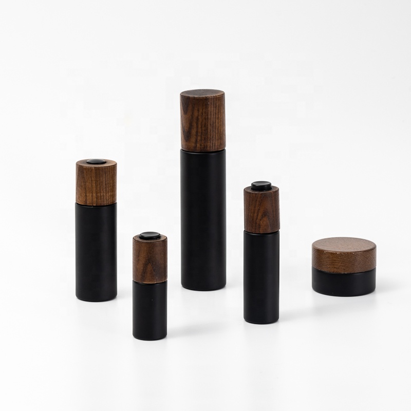 New developed 30ml frosted dropper glass bottle with bamboo wooden dropper lid pump multiple capacities