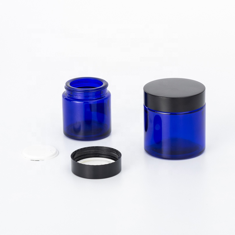 New developed blue bottle with dropper sprayer pump lid cobalt blue glass jar with cap