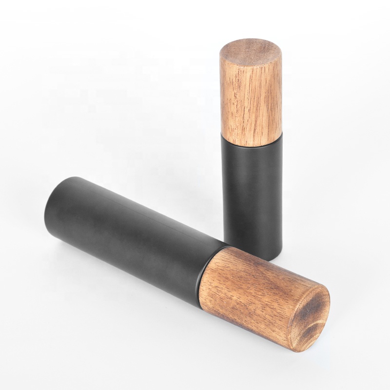 New developed matte black glass lotion bottle with wooden cap very eco friendly