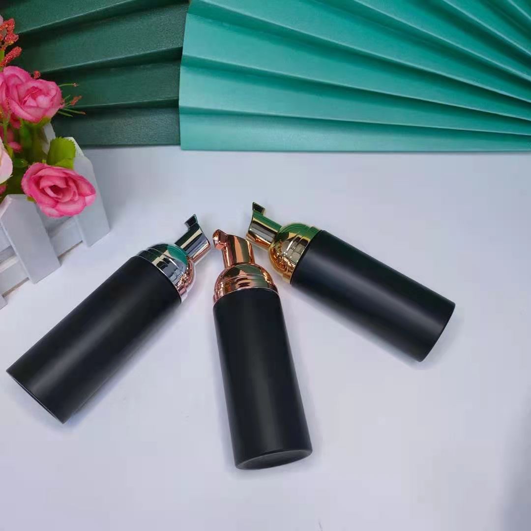 New empty cosmetic facial cleanser clear black amber PET plastic mousse foam pump bottle