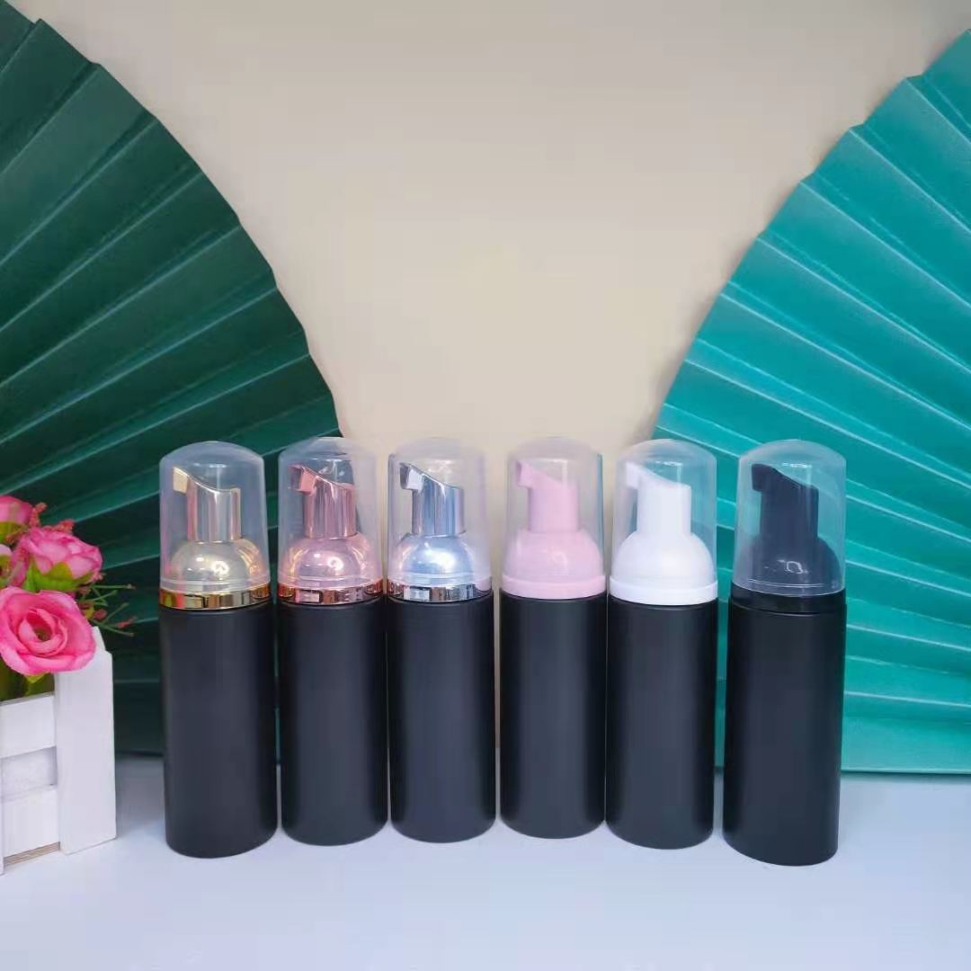 New empty cosmetic facial cleanser clear black amber PET plastic mousse foam pump bottle