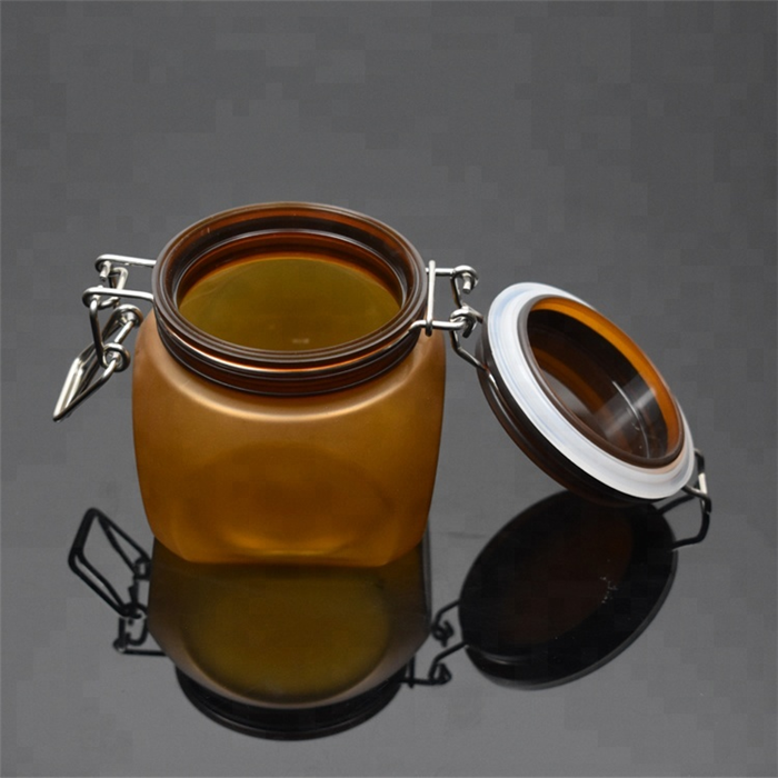 New fashion design200ml 7oz tapered shape plastic jar wire clip jar