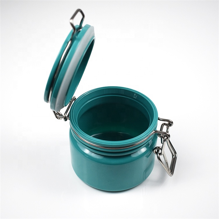 New fashion design200ml 7oz tapered shape plastic jar wire clip jar